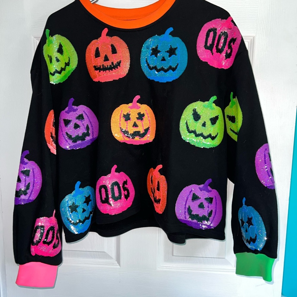 QOS Colorful Halloween Pumpkin Sweater
